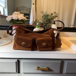 Coach Turnlock Haversack Suede Shoulder Bag
